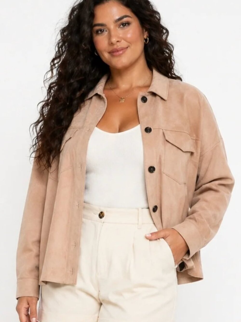 Philosophy Faux Suede Trucker Jacket – Pastel Pink – Size S